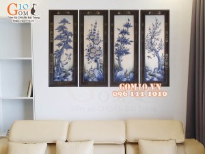 Bộ tranh sứ đắp nổi Tứ Quý Tùng Cúc Trúc Mai, 128x40cm