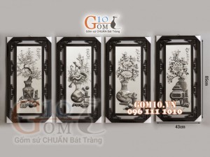 Bộ tranh sứ thủy mặc đắp nổi Cổ Đồ, 85x43cm