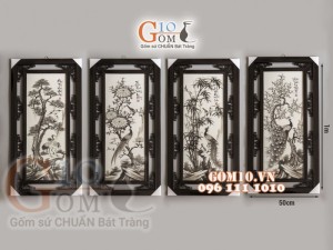 Bộ tranh sứ thủy mặc vẽ tứ cảnh Tùng Cúc Trúc Mai, 100x50cm