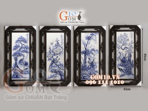 Bộ tranh sứ tràm xanh đắp nổi tứ cảnh Tùng Cúc Trúc Mai, 87x43cm