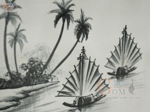 Bộ tranh sứ vẽ thư pháp Công Cha Tình Mẹ, kích thước 98x48cm