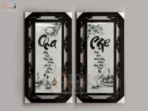 Bộ tranh sứ vẽ thư pháp Công Cha Tình Mẹ, kích thước 98x48cm