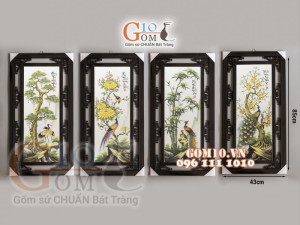 Bộ tranh sứ vẽ tứ cảnh Tùng Cúc Trúc Mai, 87x43cm