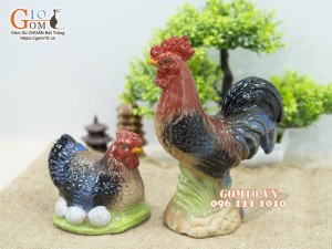 Bộ tượng gốm Gà trống và Gà Mái, cao 23cm
