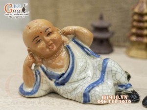 Bộ tượng gốm Tam Không men rạn, cao 8cm 