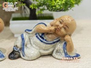Bộ tượng gốm Tam Không men rạn, cao 8cm 