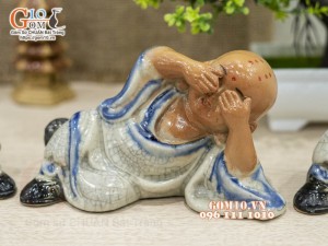 Bộ tượng gốm Tam Không men rạn, cao 8cm 