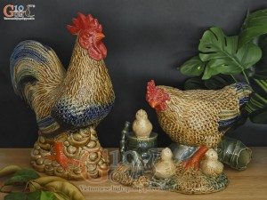 Bộ tượng gốm tiểu cảnh đàn gà, cao 40cm