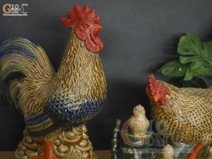 Bộ tượng gốm tiểu cảnh đàn gà, cao 40cm