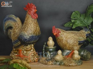 Bộ tượng gốm tiểu cảnh đàn gà, cao 40cm