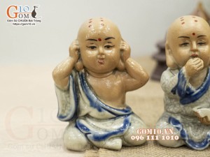 Bộ tượng gốm Tứ Không men rạn, cao 10cm