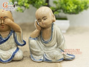 Bộ tượng gốm Tứ Không men rạn, cao 10cm