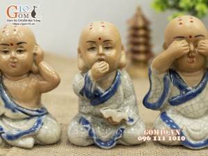 Bộ tượng gốm Tứ Không men rạn, cao 10cm
