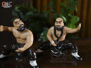 Bộ 4 tượng gốm Võ Sư luyện võ màu nâu