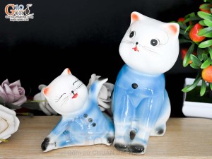 Bộ tượng Mèo sứ tiết kiệm, cao 17cm