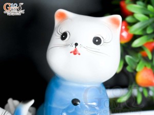 Bộ tượng Mèo sứ tiết kiệm, cao 17cm