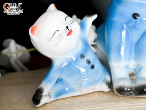 Bộ tượng Mèo sứ tiết kiệm, cao 17cm