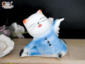 Bộ tượng Mèo sứ tiết kiệm, cao 17cm