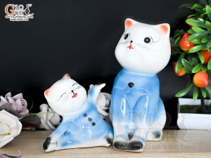 Bộ tượng Mèo sứ tiết kiệm, cao 17cm