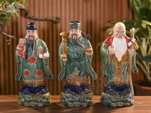 Bộ tượng tam Đa men màu Phúc Lộc Thọ, cao 48cm