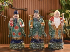 Bộ tượng tam Đa men màu Phúc Lộc Thọ, cao 42cm 