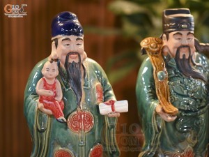 Bộ tượng tam Đa men màu Phúc Lộc Thọ, cao 48cm