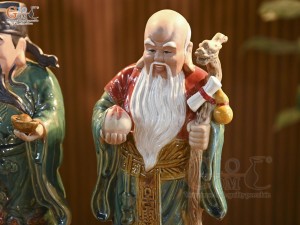 Bộ tượng tam Đa men màu Phúc Lộc Thọ, cao 48cm