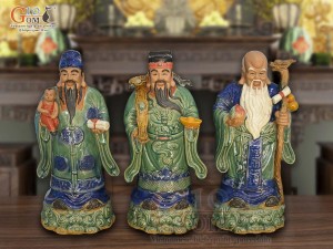 Bộ tượng tam Đa men màu Phúc Lộc Thọ, cao 48cm