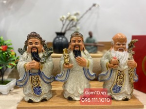 Bộ tượng tam đa men rạn Phúc- Lộc - Thọ, cao 24cm