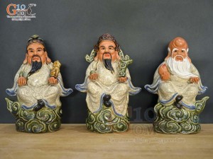 Bộ tượng tam Đa cưỡi mây men rạn Phúc Lộc Thọ, cao 20cm