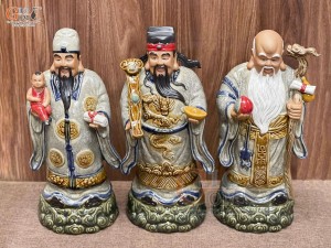 Bộ tượng Tam Đa Phúc - Lộc - Thọ Men Rạn Cổ, cao 42cm