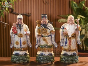Bộ tượng Tam Đa Phúc - Lộc - Thọ Men Rạn Cổ, cao 42cm