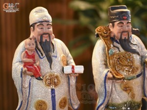 Bộ tượng Tam Đa Phúc - Lộc - Thọ Men Rạn Cổ, cao 42cm