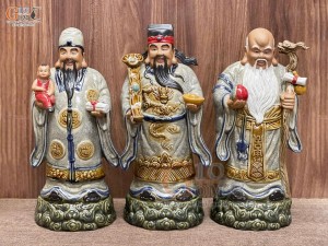 Bộ tượng Tam Đa Phúc - Lộc - Thọ Men Rạn Cổ, cao 42cm
