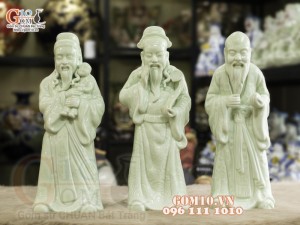 Bộ tượng tam đa Phúc Lộc Thọ cổ xưa, men ngọc cao 38cm