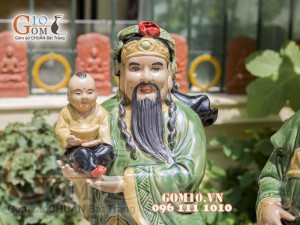 Bộ tượng tam đa Phúc Lộc Thọ men ngọc áo lệch, cao 55cm