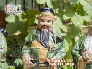 Bộ tượng tam đa Phúc Lộc Thọ men ngọc áo lệch, cao 55cm