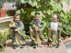 Bộ tượng tam đa Phúc Lộc Thọ men ngọc áo lệch, cao 55cm