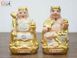 Bộ tượng Thần Tài - Thổ Địa men rạn dát vàng, cao 19cm