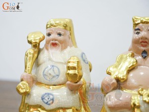 Bộ tượng Thần Tài - Thổ Địa men rạn dát vàng, cao 19cm