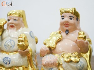 Bộ tượng Thần Tài - Thổ Địa men rạn dát vàng, cao 19cm