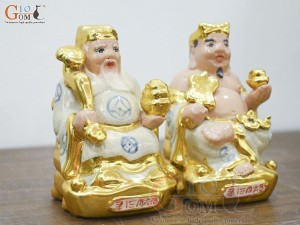 Bộ tượng Thần Tài - Thổ Địa men rạn dát vàng, cao 19cm