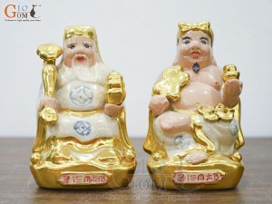 Bộ tượng Thần Tài - Thổ Địa men rạn dát vàng, cao 19cm