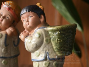 Bộ tượng Tiên đồng ngọc nữ men rạn, cao 28cm
