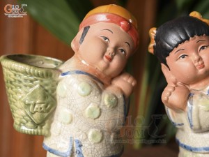 Bộ tượng Tiên đồng ngọc nữ men rạn, cao 28cm