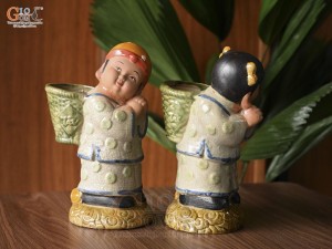 Bộ tượng Tiên đồng ngọc nữ men rạn, cao 28cm