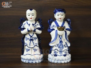 Bộ tượng tiên đồng ngọc nữ men trắng, cao 30cm