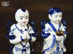 Bộ tượng tiên đồng ngọc nữ men trắng, cao 30cm