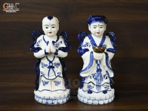 Bộ tượng tiên đồng ngọc nữ men trắng, cao 30cm