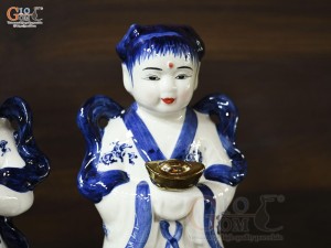 Bộ tượng tiên đồng ngọc nữ men trắng, cao 30cm